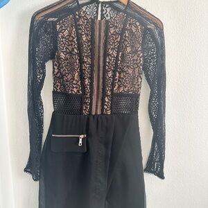 Three Floor Black Lace Detail Dress